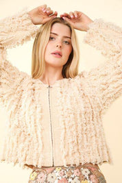 VERY J Shaggy Yarn Knit Zip Up Jacket Cream | Jackets Daverri Fashions