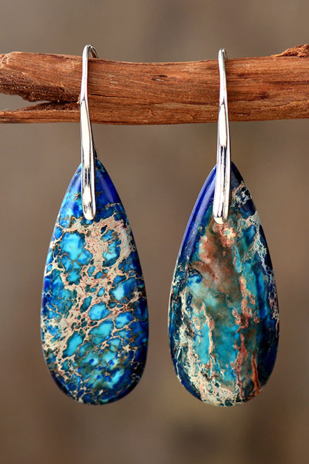 Blue Silver One Size Handmade Teardrop Shape Natural Stone Dangle Earrings | Earrings Daverri Fashions