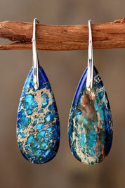 Blue Silver One Size Handmade Teardrop Shape Natural Stone Dangle Earrings | Earrings Daverri Fashions