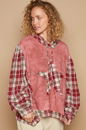 Redbean Multi L POL Star Patch Plaid Long Sleeve Hooded Top | Tops Daverri Fashions