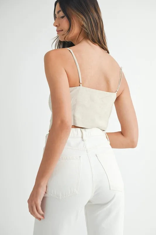 MABLE Linen Mix Button Down Tank Top | Tank Tops Daverri Fashions