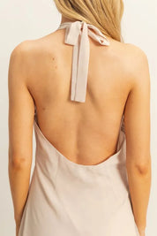 HYFVE Chiffon Halter Asymmetrical Hem Dress | Daverri Fashions