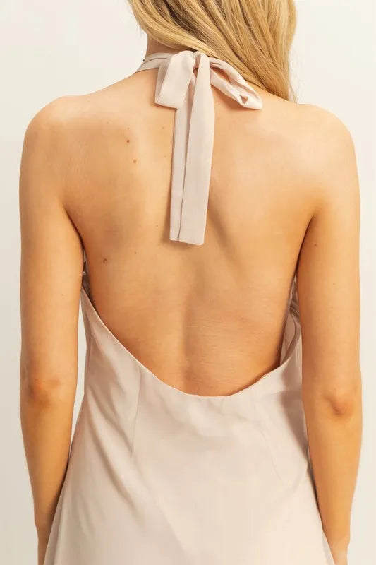 HYFVE Chiffon Halter Asymmetrical Hem Dress | Daverri Fashions