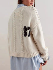 Number 87 Oversized Cable Knit Sweater | Sweaters Daverri Fashions