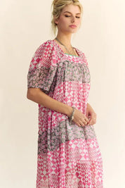 Davi & Dani Multi Floral Square Neck Puff Sleeve Maxi Dress | Maxi Dresses Daverri Fashions