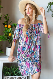 Heimish Full Size Off Shoulder Snake Mini Dress | Daverri Fashions