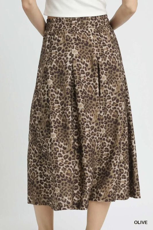 Umgee Drawstring Leopard Midi Skirt - DAVERRI FASHIONS