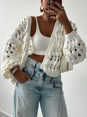 Off White Crochet Button Up Cardigan | Cardigans Daverri Fashions