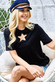BiBi Star Cutout Short Sleeve T-Shirt | T-Shirts Daverri Fashions