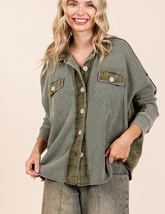 Mittoshop Mineral Washed Plaid Button Down Shacket | Tops Daverri Fashions