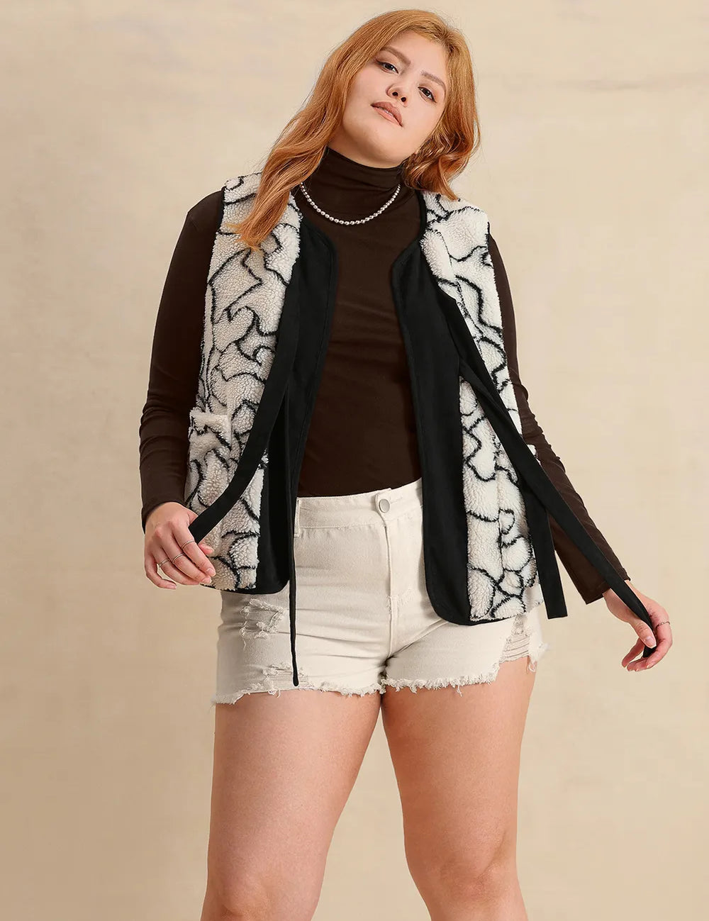 Plus Size Tied Sherpa Vest Coat with Pockets | Daverri Fashions