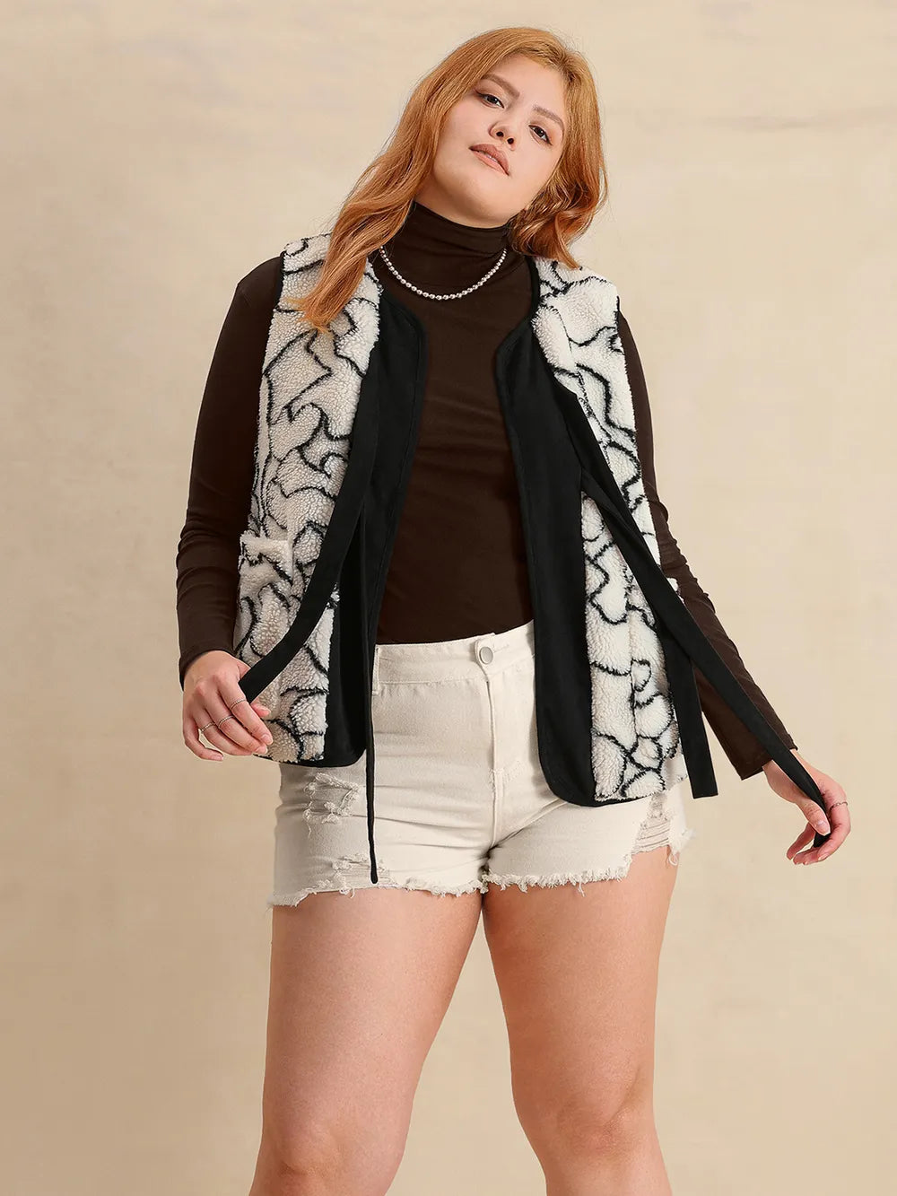 Plus Size Tied Sherpa Vest Coat with Pockets | Daverri Fashions