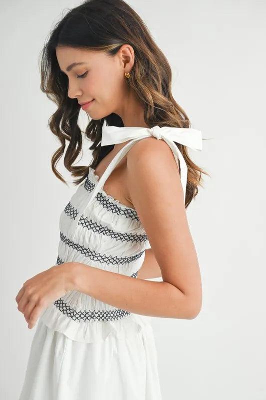 MABLE Smocked Bodice Bubble Midi Dress | Daverri Fashions