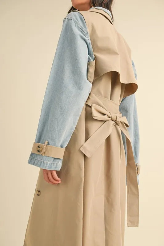 MABLE Layered Look Trench Coat With Denim Jacket | Daverri Fashions