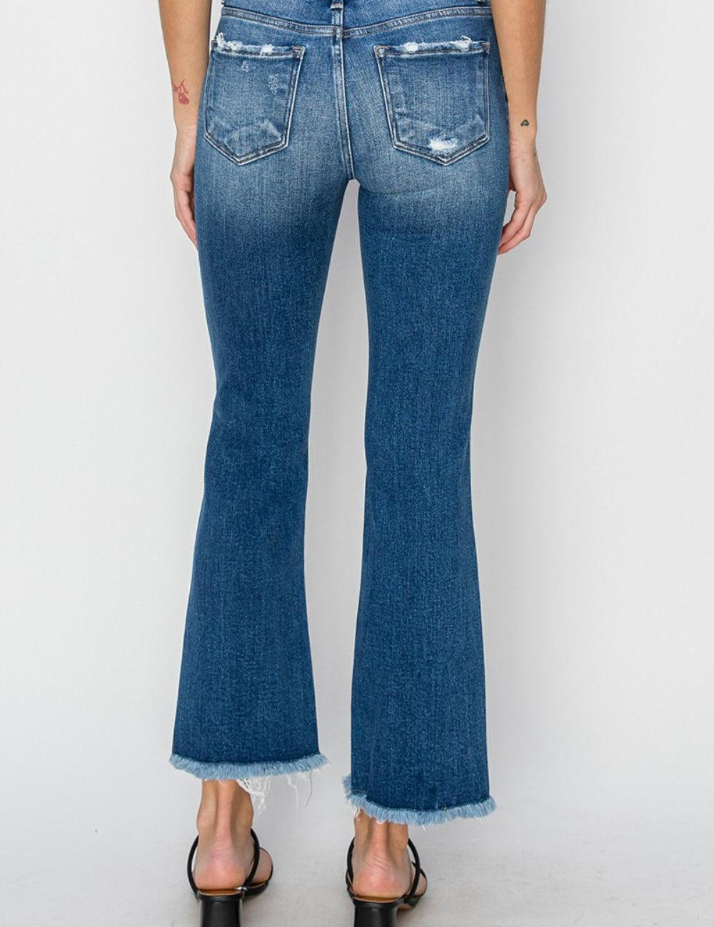 RISEN Full Size Frayed Step Hem Ankle Straight Jeans | Daverri Fashions