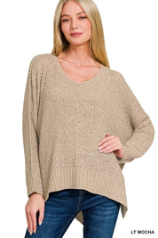 LT MOCHA Zenana Dolman Sleeve V-Neck Sweater | Daverri Fashions