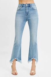 LIGHT RISEN Full Size High Rise Crop Bootcut Fray Hem Jeans Plus Size | Daverri Fashions