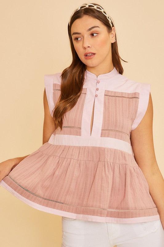 Annie Wear Contrast Trim Peplum Button Detail Blouse | Blouses Daverri Fashions