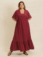 Plus Size Lace Detail Flutter Sleeve Maxi Dress | Maxi Dresses Daverri Fashions