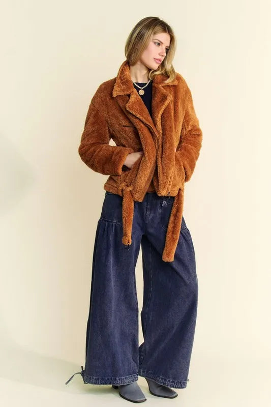 Davi & Dani Fuzzy Zip Up Collared Neck Jacket | Daverri Fashions