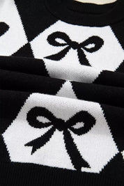 Bow Pattern Long Sleeve Contrast Sweater | Sweaters Daverri Fashions