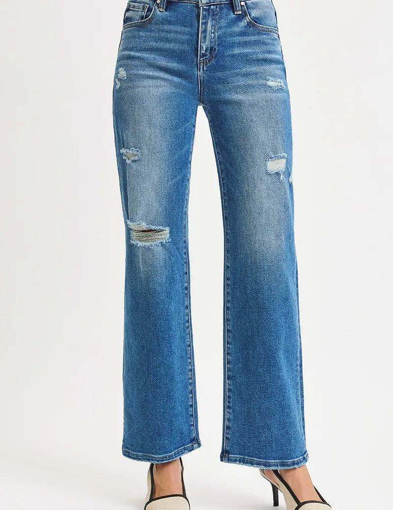 RISEN Full Size High Rise Ankle Straight Front Body Distressed Jeans Plus Size | Jeans Daverri Fashions