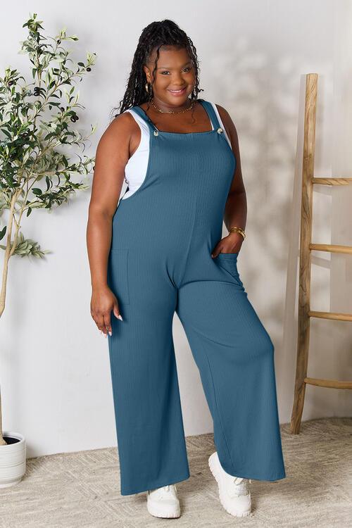 Double Take Full Size Wide Strap Overall with Pockets | Overalls Daverri Fashions