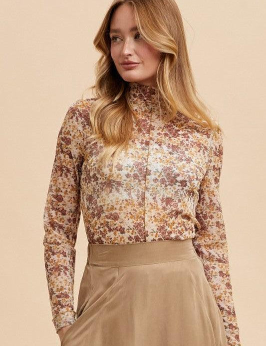 Annie Wear Floral Lettuce Hem Sheer Mesh Top | Tops Daverri Fashions