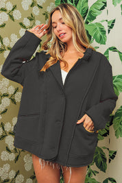Black Charcoal BiBi Single-Breasted Washed Fleece Jacket | Daverri Fashions