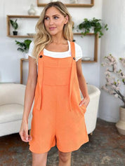 Double Take Full Size Textured Shortalls | Shortalls Daverri Fashions