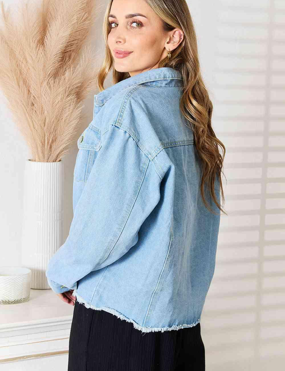 Double Take Dropped Shoulder Raw Hem Denim Jacket | Jackets Daverri Fashions