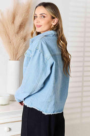 Double Take Dropped Shoulder Raw Hem Denim Jacket | Jackets Daverri Fashions