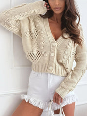 Tan Button Up V-Neck Cardigan | Cardigans Daverri Fashions