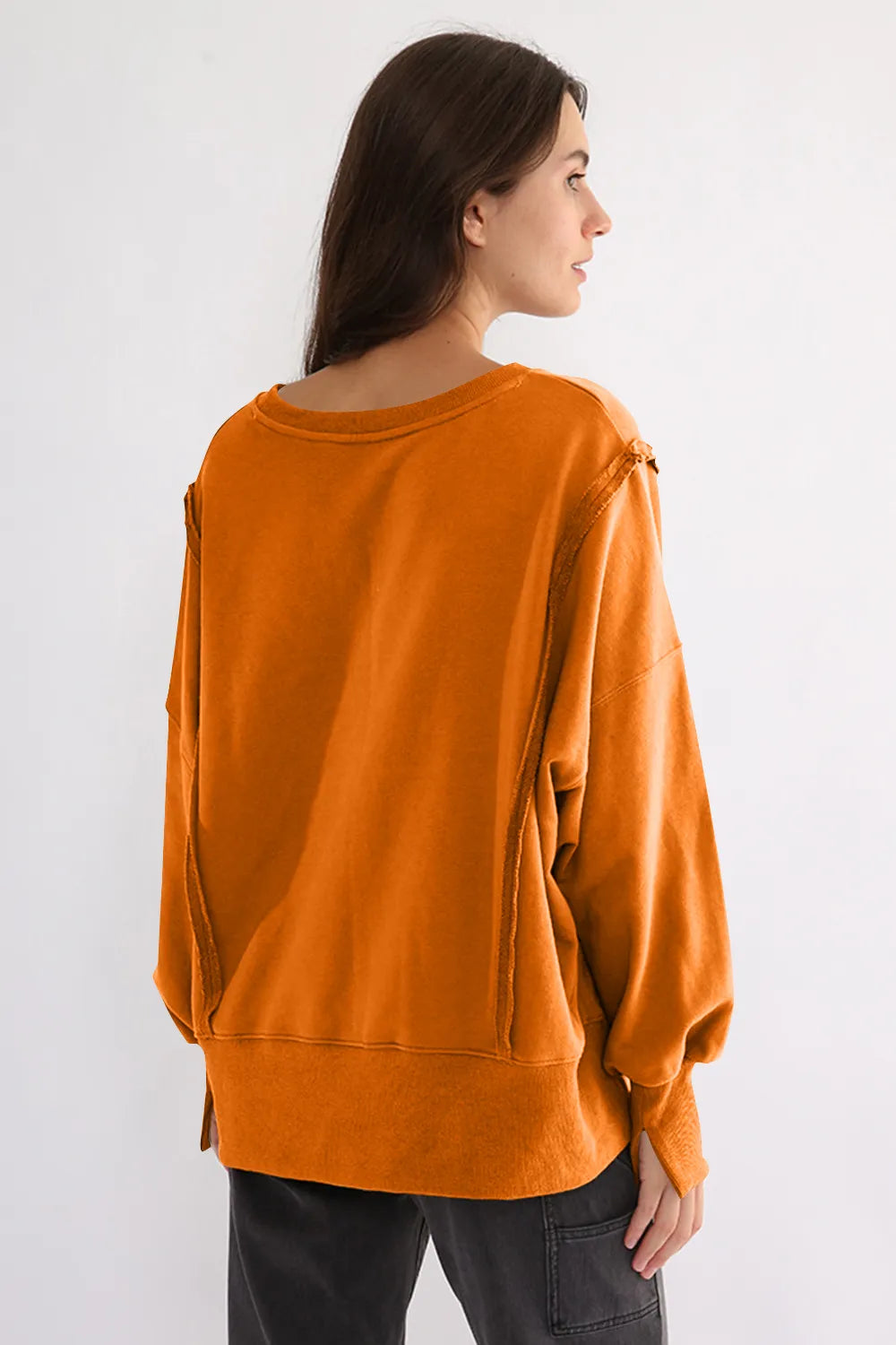 Exposed Seam High-Low Long Sleeve Sweatshirt | Daverri Fashions