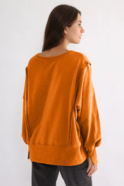 Exposed Seam High-Low Long Sleeve Sweatshirt | Daverri Fashions
