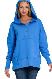 Half Snap Loose Fit Hooded Pullover | Sweatshirts Daverri Fashions