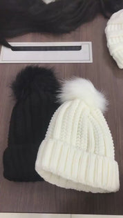 Stretchy Satin-Lined Skull Knit Pom Pom Hat