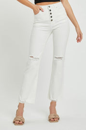 White RISEN Full Size High Rise Button Fly Straight Ankle Jeans | Jeans Daverri Fashions