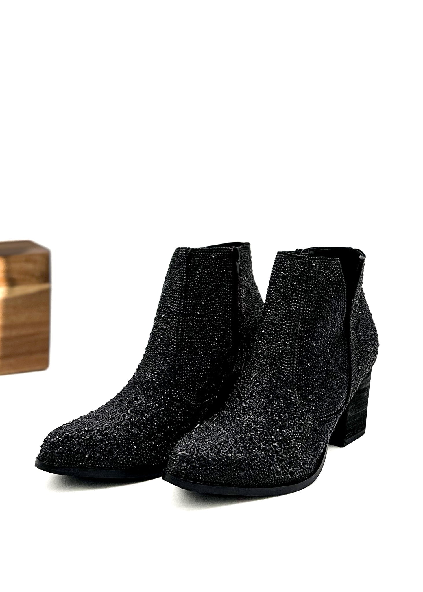 Shine Star Rhinestone Bootie in Black | Boots Daverri Fashions