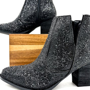 Shine Star Rhinestone Bootie in Black | Boots Daverri Fashions