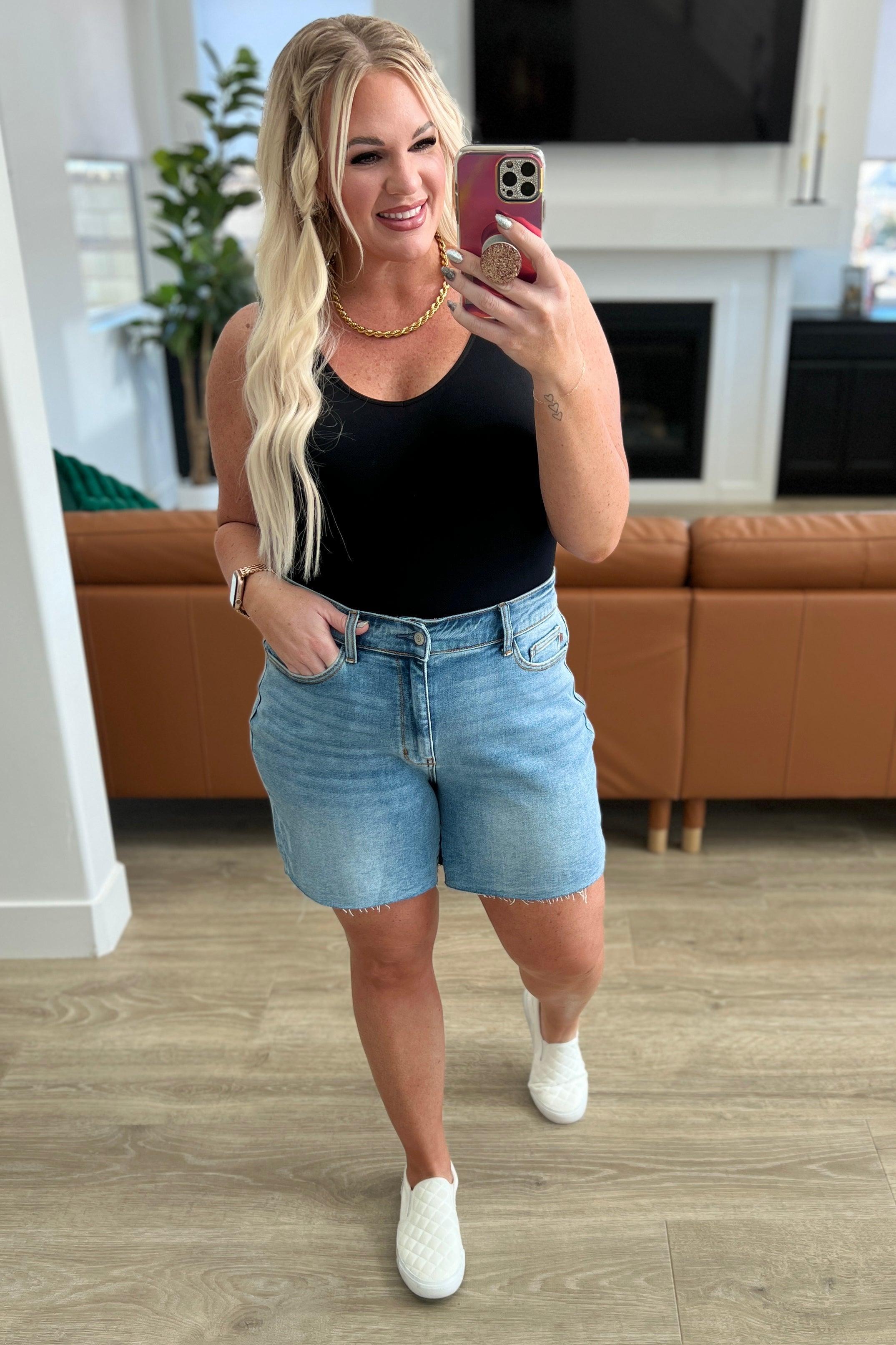 Judy Blue Stretch High Rise Cutoff Denim Shorts Plus Size | Shorts Daverri Fashions