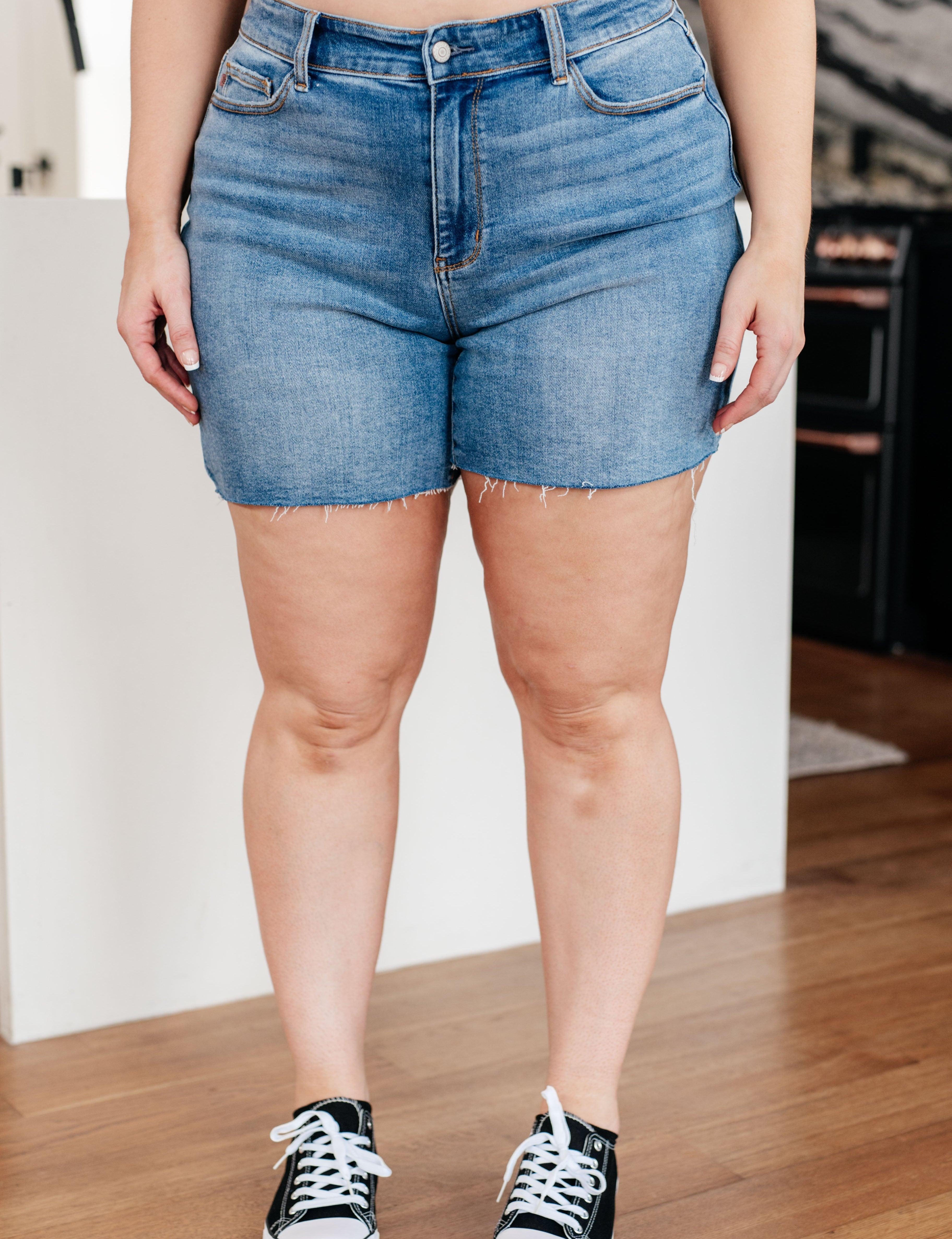 Judy Blue Stretch High Rise Cutoff Denim Shorts Plus Size | Shorts Daverri Fashions