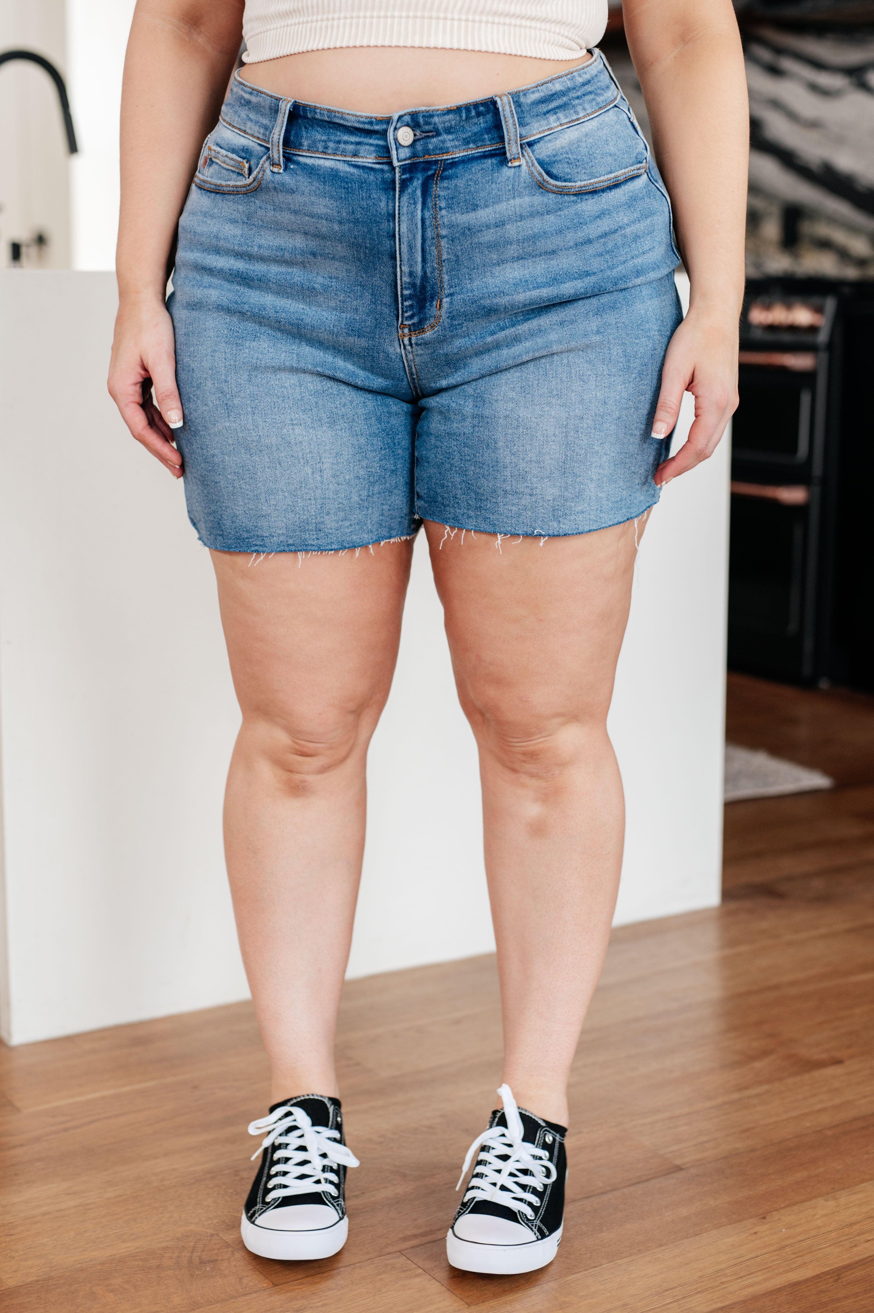 Judy Blue Stretch High Rise Cutoff Denim Shorts Plus Size | Shorts Daverri Fashions