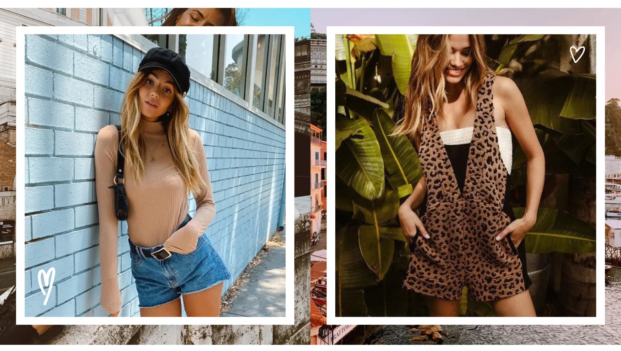 BIBI Clothing collection banner, two women wearing Bibi romper and long sleeve t-shirt