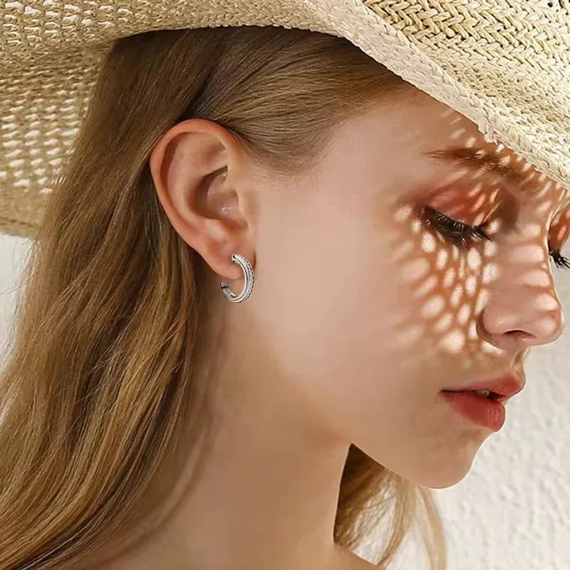 Silver hoop earrings with cubic zirconia stones in JEWELRY collection