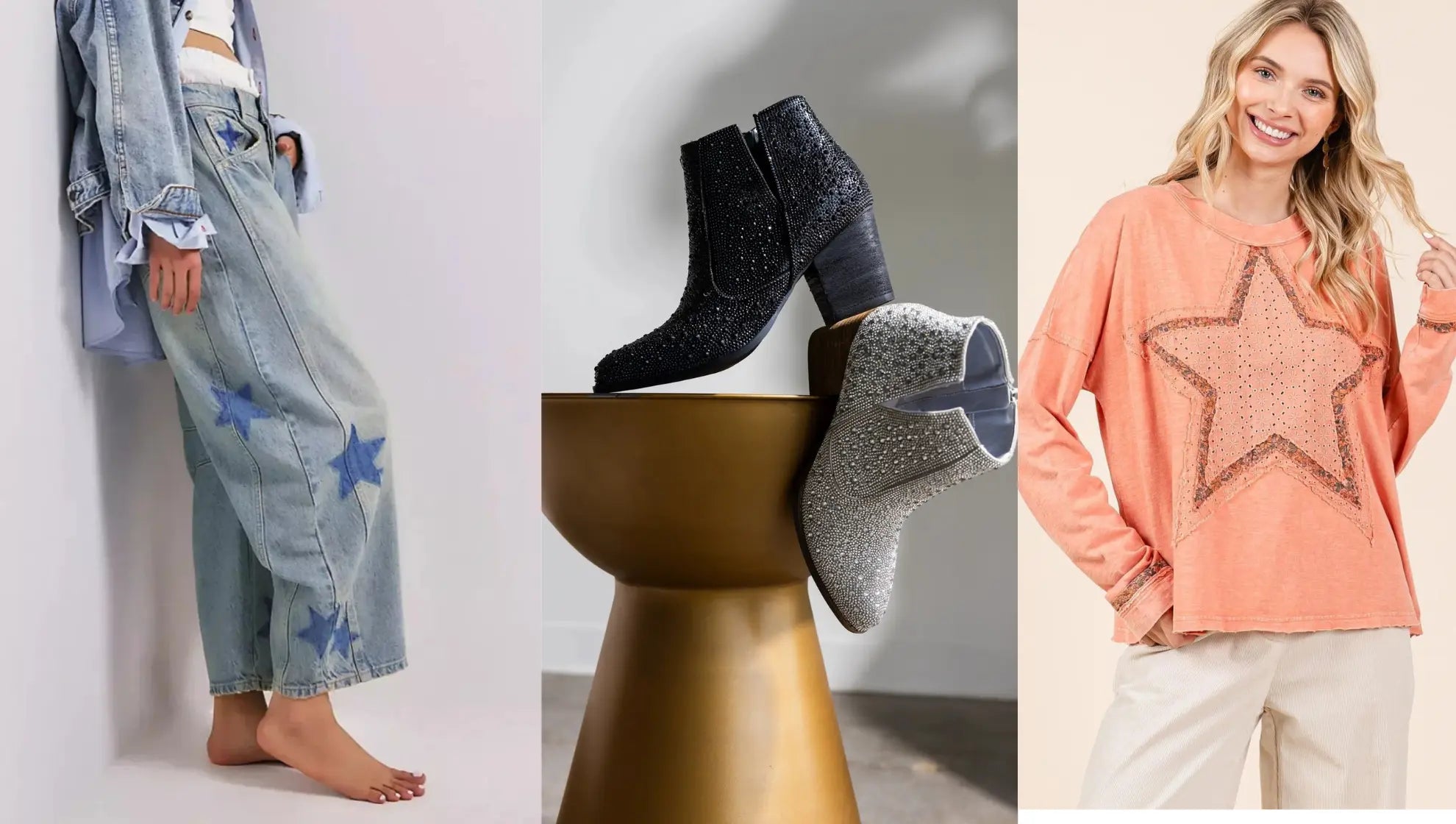 Sparkly black and silver ankle boots with block heel from WOMEN’S STAR FASHION