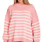 Zenana Exposed Seam Striped Oversized Sweater Pink - DAVERRI FASHIONS