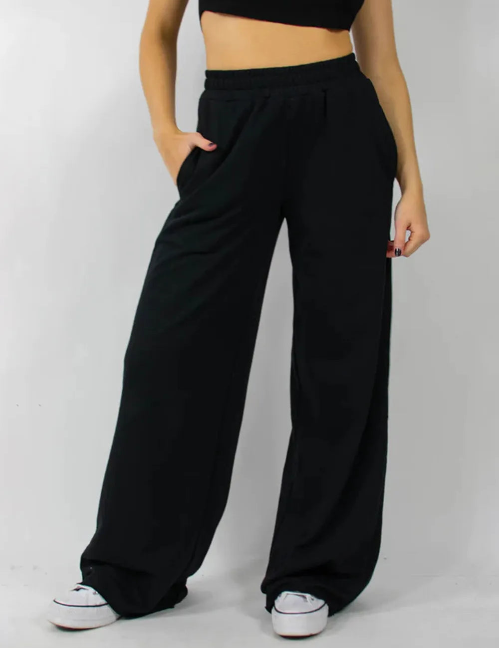 Black Elastic Waist Wide Leg Pants | Pants Daverri Fashions