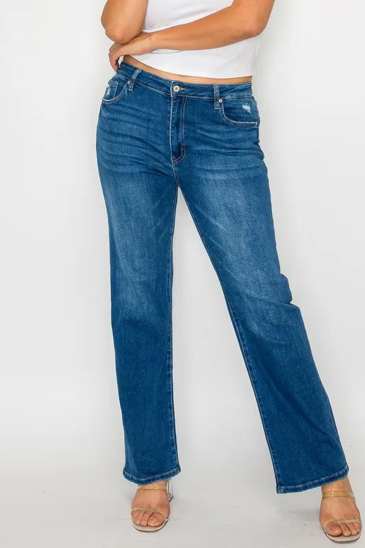 bytos Full Size Cat's Whiskers High Rise Straight Jeans | Jeans Daverri Fashions