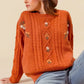SO ME Embroidered Flower Cable Knitted Sweater - DAVERRI FASHIONS